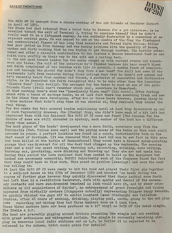 Days of 29 Band Story